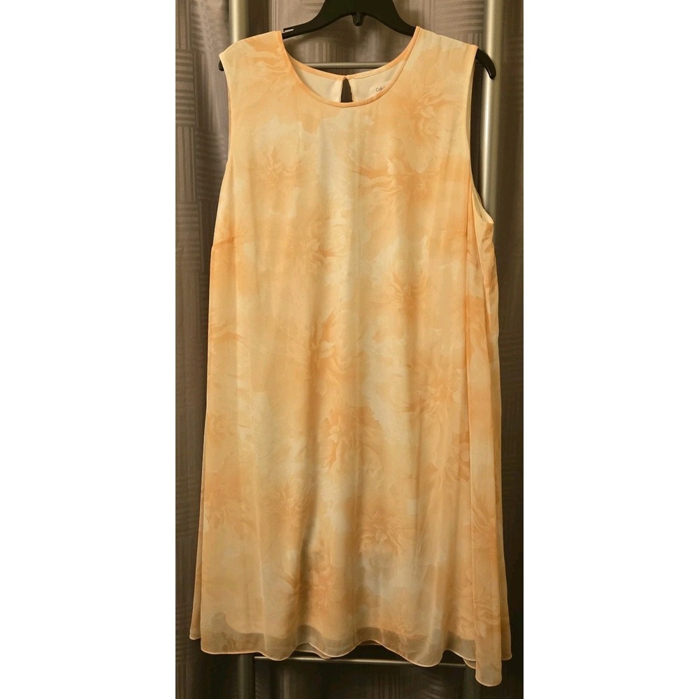 Calvin Klein Women's Sleeveless Peach Sheer Floral Fit & Flare Lined Dress 18W